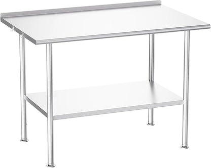 Atelicf All-Stainless Steel Prep Table, 30 X 48 Inch, with Rounded-Corner Backsplash and Adjustable Undershelf, Heavy-Duty for Outdoor Use,Restaurants,Hotels,Workshops,Kitchens,Gardens, and Garages