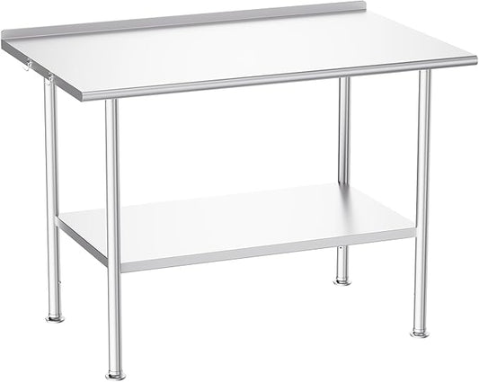 Atelicf All-Stainless Steel Prep Table, 30 X 48 Inch, with Rounded-Corner Backsplash and Adjustable Undershelf, Heavy-Duty for Outdoor Use,Restaurants,Hotels,Workshops,Kitchens,Gardens, and Garages