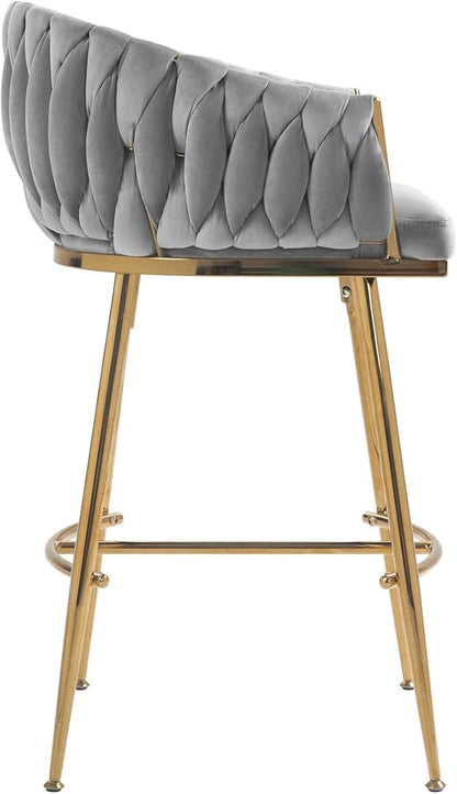 26'' Counter Height bar stools Set of 2 Kitchen Island Counter bar Stool with Hand- Wave Back, Golden Chromed Base and footrest,for Living Room