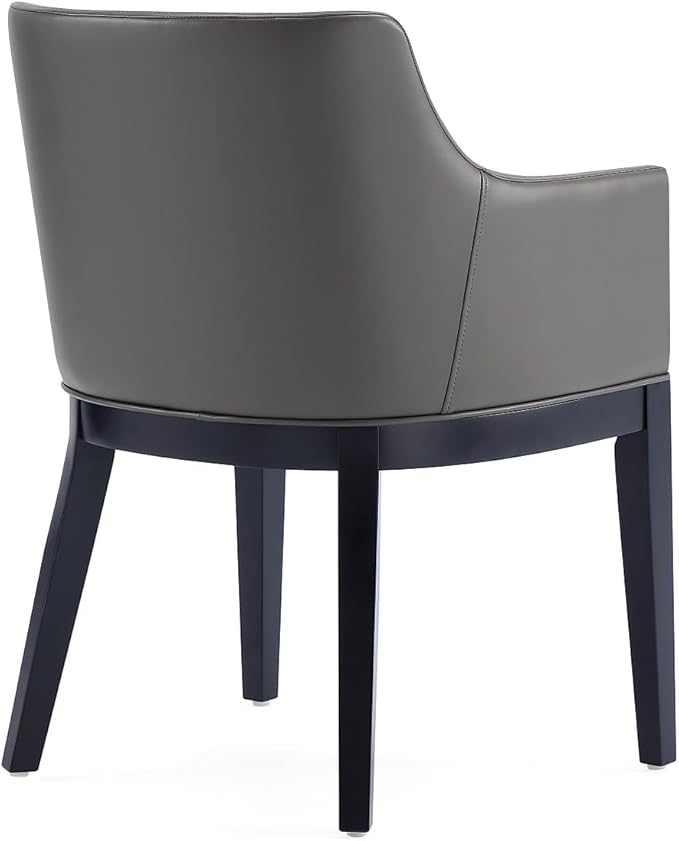 Manhattan Comfort Gansevoort Modern Faux Leather Dining Chair with Arms, Leatherette Upholstery on Solid Beech Wood Frame, Accent Furniture for Kitchen Table or Office, Set of 2, Pebble Grey