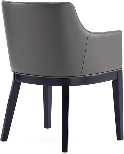 Manhattan Comfort Gansevoort Modern Faux Leather Dining Chair with Arms, Leatherette Upholstery on Solid Beech Wood Frame, Accent Furniture for Kitchen Table or Office, Set of 2, Pebble Grey