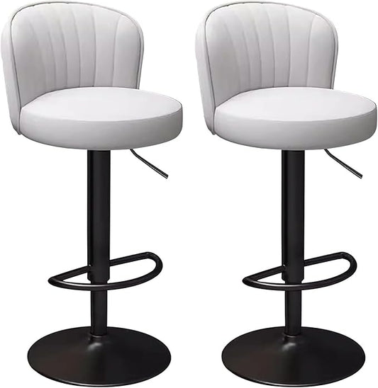 s Set of 2 Counter Height PU Leather, Adjustable Chair with Back, Upholstered Chairs for Kitchen Island, Restaurant,Beige-Sitting Height 6383cm