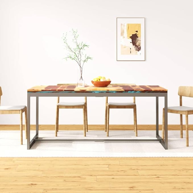 Rectangular Brown Acacia Wood Dining Table, Black Powder-Coated Steel Legs, 70.9" x 35.4" Kitchen Furniture for Dining Room, Seats 6, Sturdy Dinner Surface for Modern Homes