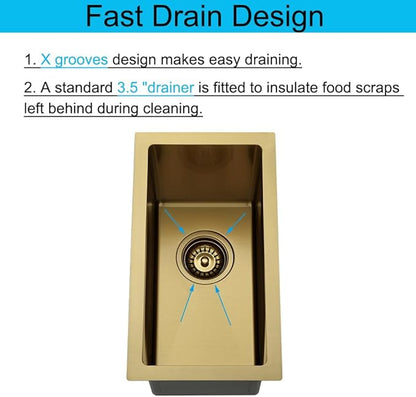 Gold Wet Bar Sink, 10 x 18 Inch Stainless Steel Small Undermount Kitchen Bar Sink 16 Gauge Single Bowl with Grid and Drain Strainer