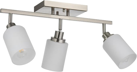 TODOLUZ Track Lighting Fixtures Ceiling, 3-Lights Brushed Nickel Wall Ceiling Spot Lighting with Opal White Glass, E26 Bulb Base