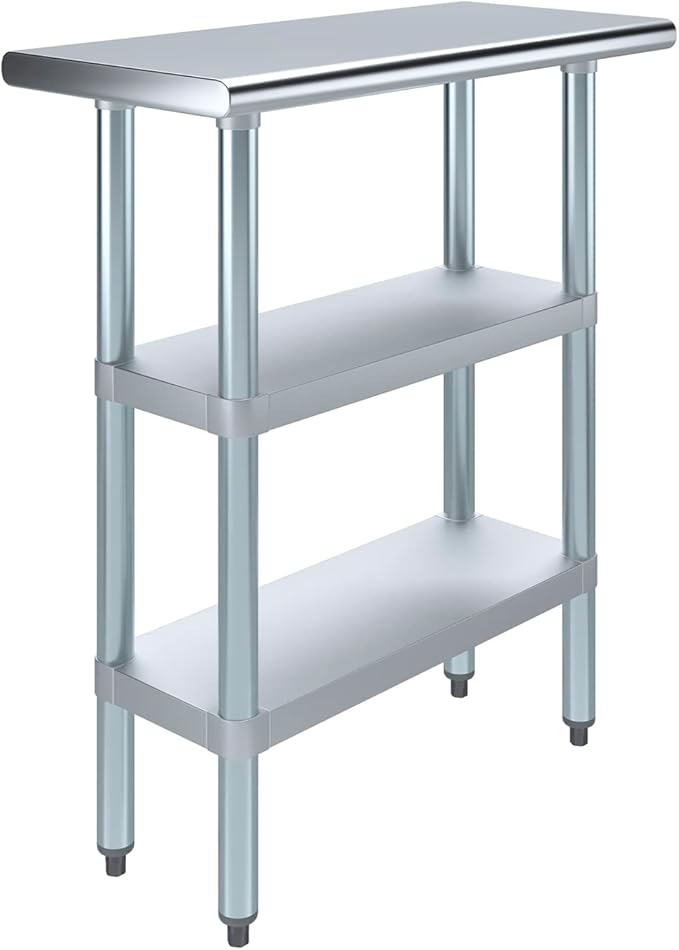 Stainless Steel Work Table with 2 Shelves | Kitchen Island Food Prep | Laundry Garage Utility Bench | NSF Certified (30" Long x 14" Deep)