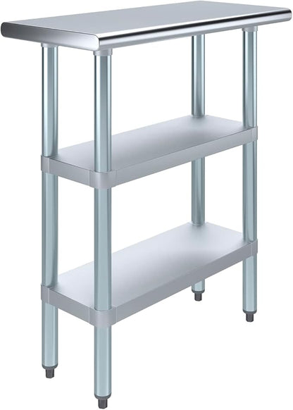 Stainless Steel Work Table with 2 Shelves | Kitchen Island Food Prep | Laundry Garage Utility Bench | NSF Certified (30" Long x 14" Deep)