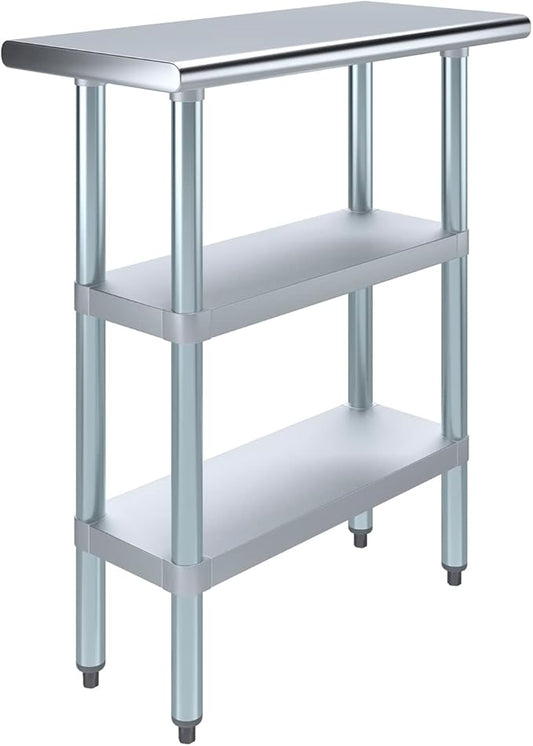 Stainless Steel Work Table with 2 Shelves | Kitchen Island Food Prep | Laundry Garage Utility Bench | NSF Certified (30" Long x 14" Deep)