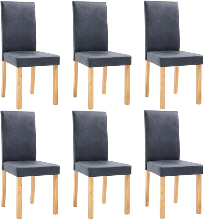 Dining Chairs Set of 6 Gray Faux Leather Modern Upholstered Chairs with Wood Legs for Dining Room Kitchen and Living Room