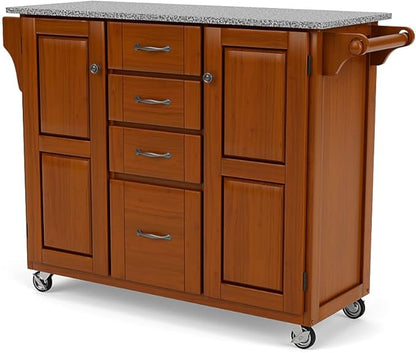 Home Styles Large Mobile Create-a-Cart Warm Oak Finish Two Door Cabinet Kitchen Cart with Salt and Pepper Granite Top, Adjustable Shelving, Four Large Utility Drawers