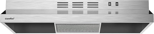 COMFEE' CVU30W2AST Range Hood 30 Inch Ducted Ductless Vent Hood Durable Stainless Steel Kitchen Hood for Under Cabinet with 2 Reusable Filter, 200 CFM, 2 Speed Exhaust Fan Silver