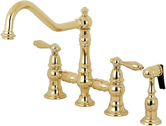 Kingston Brass KS3272ALBS Restoration Bridge Kitchen Faucet, Polished Brass, 13.06 x 14.06 x 9.44