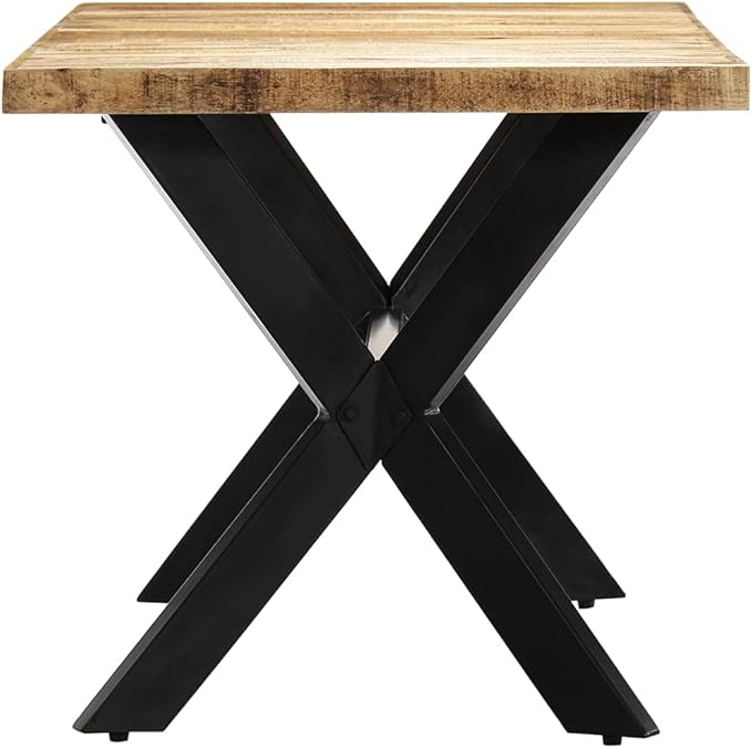 Industrial Dining Table Solid Mango Wood 63x31.5x29.5 in Modern Kitchen Furniture for 6 Seats, Brown Rectangle Dining Room Table for Gatherings