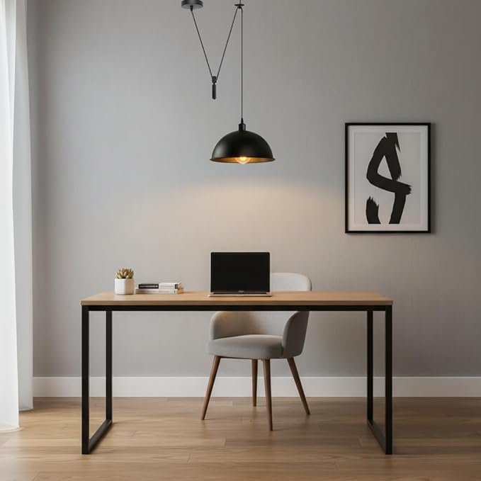 Black Dome Adjustable Pulley Pendant Light – Retro Industrial E26 Hanging Ceiling Lamp Fixture for Kitchen Island, Dining Room, Living Room, Bar & Café Décor (2M, Black)