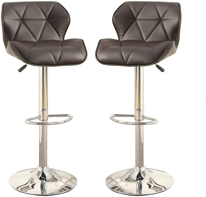 Modern Dining Chair Kitchen Island Stools Counter Height Adjustable Gas Lift Chrome Base Dining Chairs Upholstered Faux Leather Mid-Century Sturdy Stable Easy Assembly,Brown-Metal-Setof2