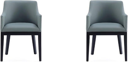 Manhattan Comfort Gansevoort Modern Faux Leather Dining Chair with Arms, Leatherette Upholstery on Solid Beech Wood Frame, Accent Furniture for Kitchen Table or Office, Set of 2, Pewter