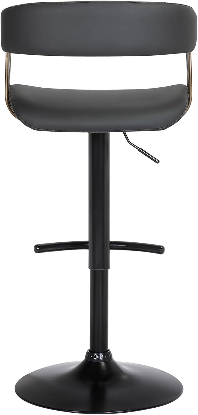 Armen Living Calista Adjustable Height Mid Century Modern Swivel Bar Stool for Kitchen Island Counter in Black Faux Leather with Golden Bronze and Black Metal