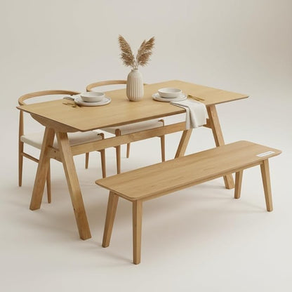 LukeAlon Solid Wood Dining Table 4-6-Seater 59" Large Farmhouse Kitchen Table, Heavy Duty Rustic Style, Natural Wood Dining Room Table for Home, Easy Assembly, Log