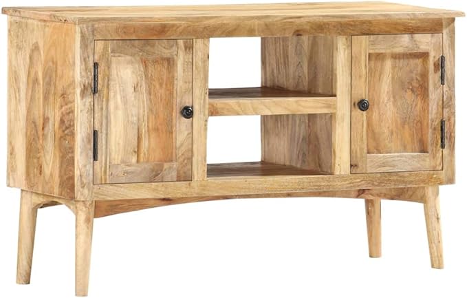 Solid Mango Wood Sideboard, Rectangular Brown Storage Cabinet, Lacquered Finish, 39.4" Living Room Buffet, Natural Grain Furniture for Dining Space Kitchen Furnitur