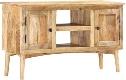 Solid Mango Wood Sideboard, Rectangular Brown Storage Cabinet, Lacquered Finish, 39.4" Living Room Buffet, Natural Grain Furniture for Dining Space Kitchen Furnitur