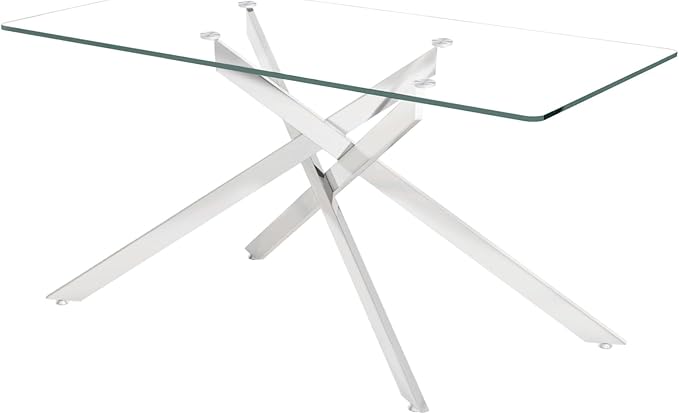 60.63" Rectangular Glass Dining Table,Glass Dining Room Table with Tempered Glass Tabletop and Metal Legs, Modern Style Kitchen Table for Home, Kitchen, Dining Room