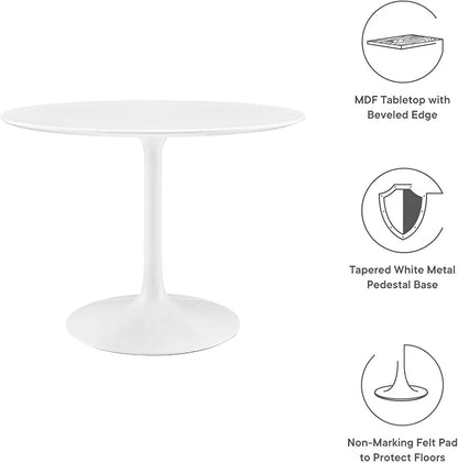 Modway Lippa Round 40" Mid-Century Modern Dining Table in White