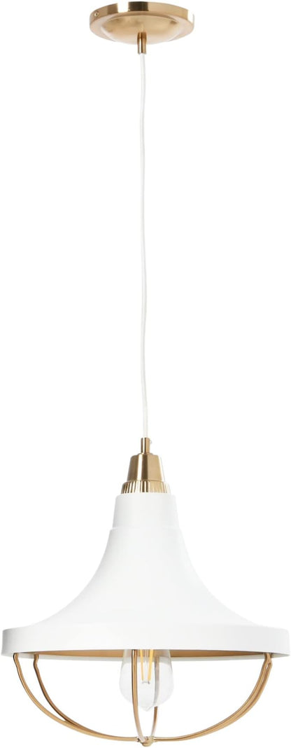 Presley - Caged Trumpet Metal Ceiling Light, Brushed Brass and White