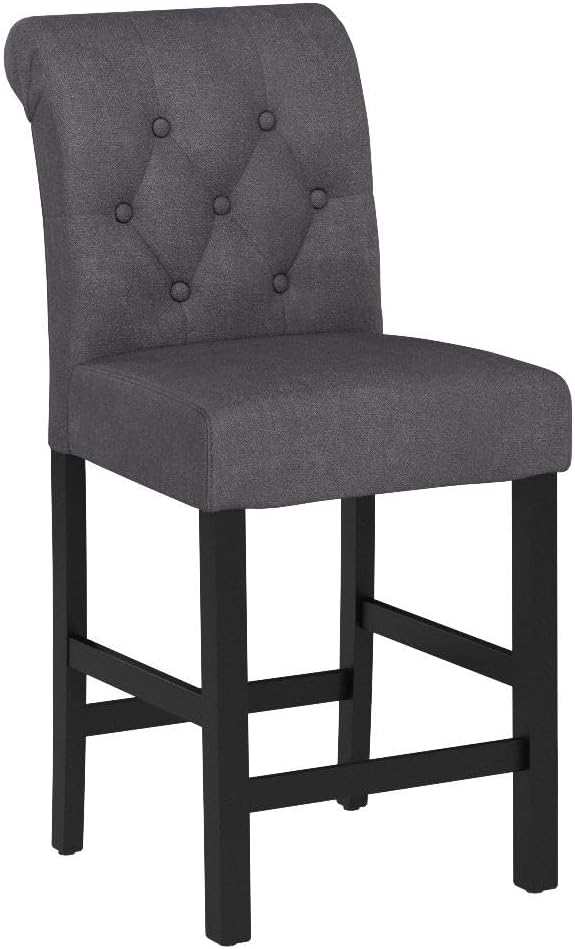 LSSBOUGHT 24 Inches Upholstered Counter Stools, Bar Stools Set of 2, Fabric Counter Stools with Back, Counter Height Bar Chairs with Solid Wood Legs for Home Kitchen Island Dining Room, (2pcs,Grey)