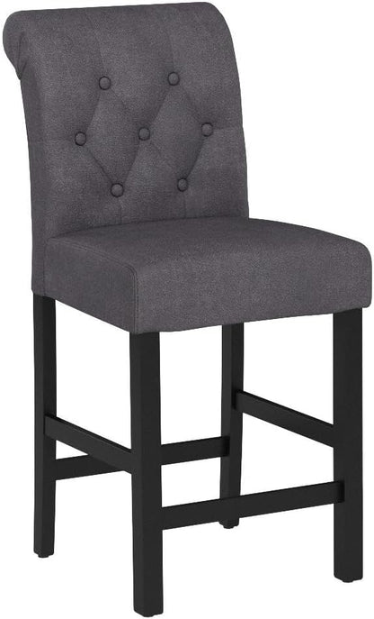 LSSBOUGHT 24 Inches Upholstered Counter Stools, Bar Stools Set of 2, Fabric Counter Stools with Back, Counter Height Bar Chairs with Solid Wood Legs for Home Kitchen Island Dining Room, (2pcs,Grey)