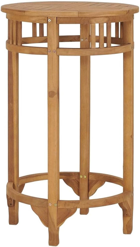 Solid Teak Bar Table 23.6" Round Counter Height Bistro Table Weather Resistant for Patio Kitchen Island or Small Dining Room