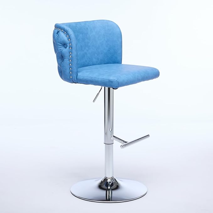Furniture,Swivel Adjusatble Seat Height with Chrome Base, Modern PU Upholstered Bar Stools with The Whole Back Tufted, for Home Pub and Kitchen Island,Blue, Set of 2