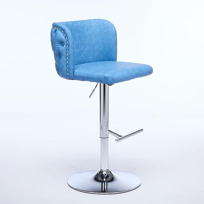 Furniture,Swivel Adjusatble Seat Height with Chrome Base, Modern PU Upholstered Bar Stools with The Whole Back Tufted, for Home Pub and Kitchen Island,Blue, Set of 2