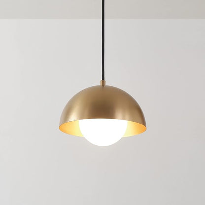 Globe Electric 1-Light Plug-in Pendant Light, Matte Brass Finish, Frosted Glass Shade, 15-Ft Braided Cord, Retro Modern Lighting, 65696