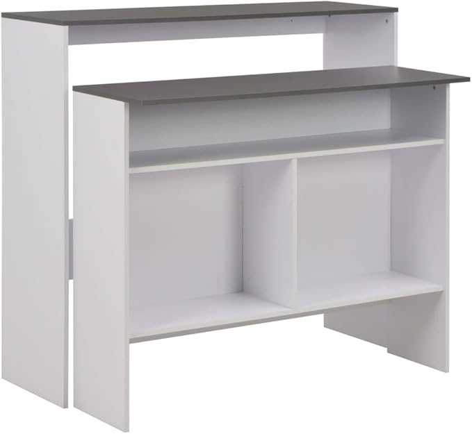 Modern Height Adjustable Bar Table, Rectangular Pub Table with Engineered Wood Surface for Home Kitchen, Dining Room, and Social Gatherings, 51.2 Inch Long, White and Grey