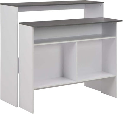 Bar Table White with Grey Tabletop, Engineered Wood, Height Adjustable 39.4-47.2 in, Modern Kitchen Dining Room Furniture for 4 People