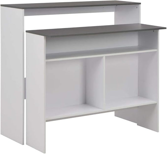 Modern Bar Table with Adjustable Height, Engineered Wood Pub Dining Table for Kitchen, White Frame with Grey Tabletop, 51.2 Inch Long Rectangular Counter Height Table