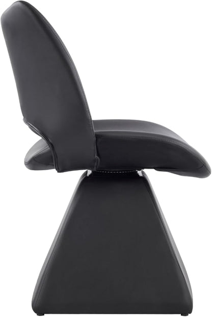 Swivel Dining Chair Upholstered Faux Leather Accent Seat with Curved High Back, Cushioned Foam Padding, Solid Wood and Metal Base, Modern Armless Side Chair for Kitchen Island Vanity Desk (Black)
