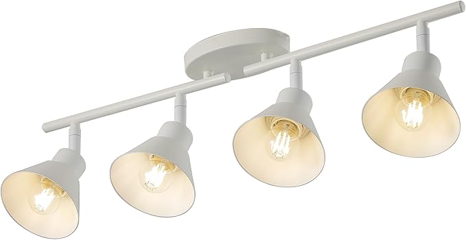 Modern 4-Light Track Lighting Fixture, Matte White Metal Ceiling Spotlight with Flexible Rotatable Heads, GU10 Base Directional Track Light for Kitchen, Hallway, Living Room & Gallery