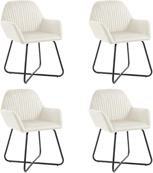 SXJEQOD Modern Dining Chairs Set of 4 Cream Velvet Upholstered Seats with Steel Legs Comfortable Kitchen and Living Room Chairs for Farmhouse or Modern Home Decor