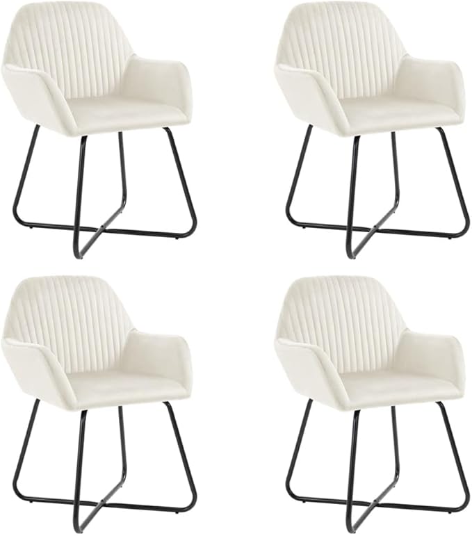 4-Pack Cream Velvet Dining Chairs Set with Ergonomic Backrest, Powder-Coated Steel Legs, 24x24x33 in Modern Accent Seat for Kitchen, Dining Room, Living Room and Bedroom