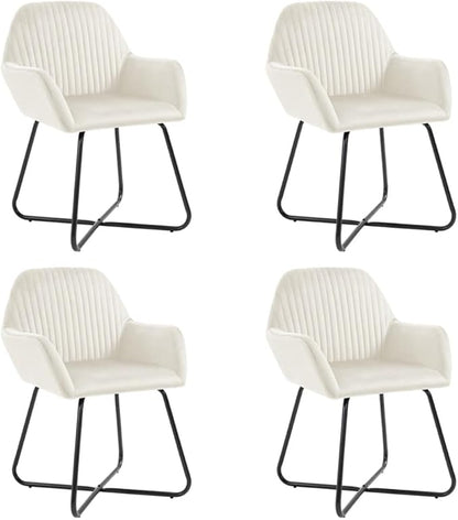 4-Pack Cream Velvet Dining Chairs Set with Ergonomic Backrest, Powder-Coated Steel Legs, 24x24x33 in Modern Accent Seat for Kitchen, Dining Room, Living Room and Bedroom