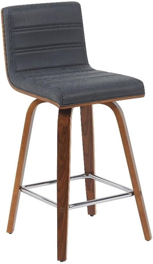 Vienna Modern Counter Height Swivel Bar Stool with Vintage Black Upholstered Seat and Walnut Finished Wood Frame Set of 2