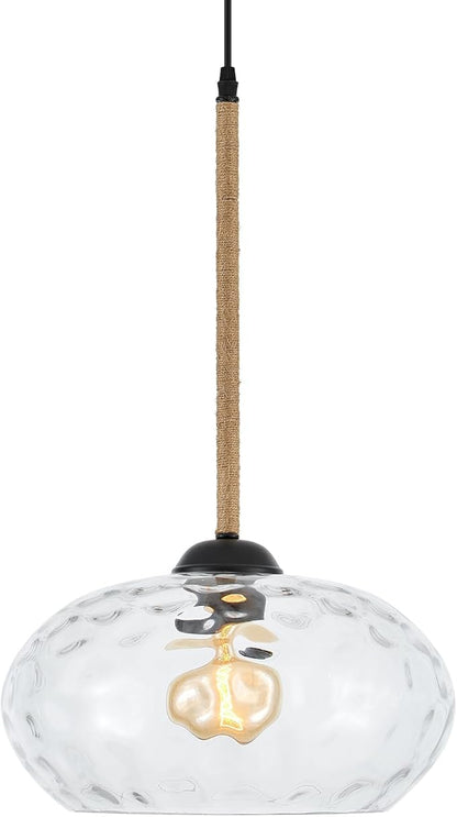 13” Large Hammered Glass Pendant Light Rattan Modern Industrail Chandelier for Kitchen Island Dining Room Hallway, UL Listed