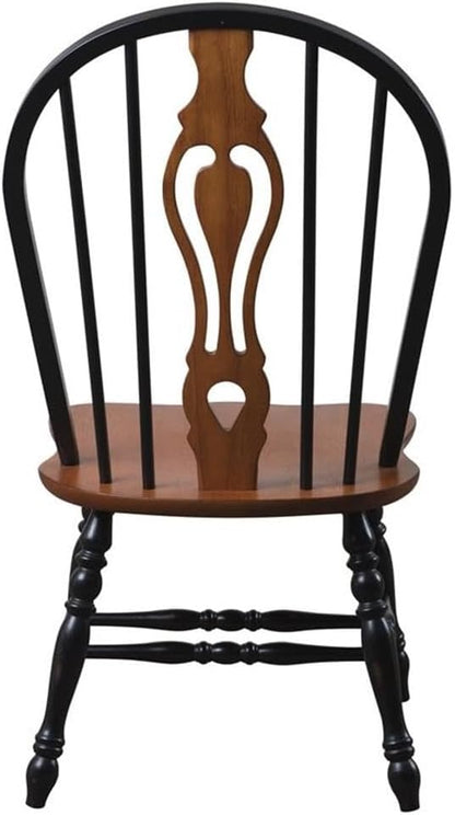 Pemberly Row Traditional Solid Wood Dining Chairs, 41" H x 20.5" W x 22" D, Black and Cherry Finish, Ergonomic Spindle Back, Shield Seats, Sturdy Set of 2 for Dining Room or Kitchen