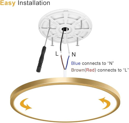 15.7Inch LED Ceiling Light Fixture Flush Mount, 32W(320W Equivalent), 3800LM, 5000K Daylight White, IP40, Flat Modern Round Ceiling Light for Bedrooms, Living Rooms, Bathrooms, Stairwells, etc.(Gold)
