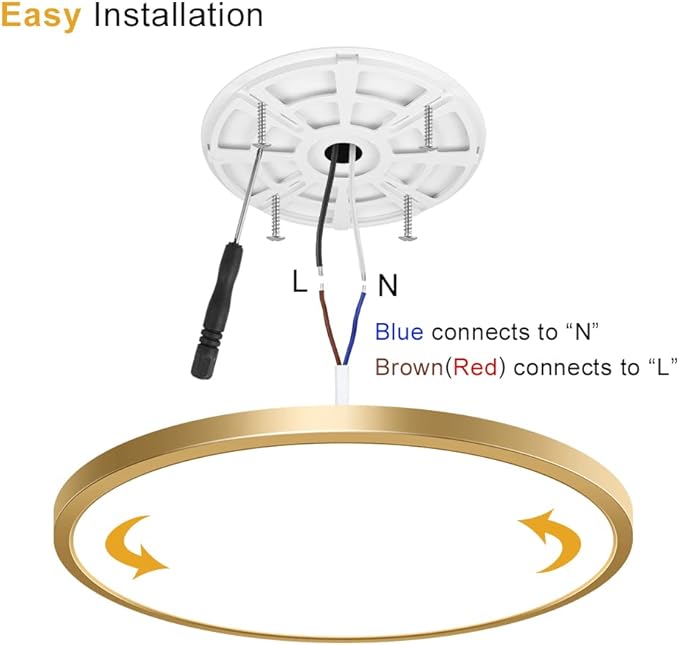 15.7Inch Gold Flush Mount Ceiling Light Fixture , 32W(320W Equivalent), 3800LM, 4000K Natural White, IP40, Flat Modern Round LED Ceiling Lights for Bedrooms, Living Rooms, Bathrooms, Stairwells, etc.