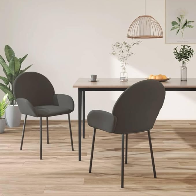 Set of 2 Dark Grey Modern Dining Chairs with Velvet Upholstery Ergonomic Design for Comfortable Seating in Dining Room Kitchen
