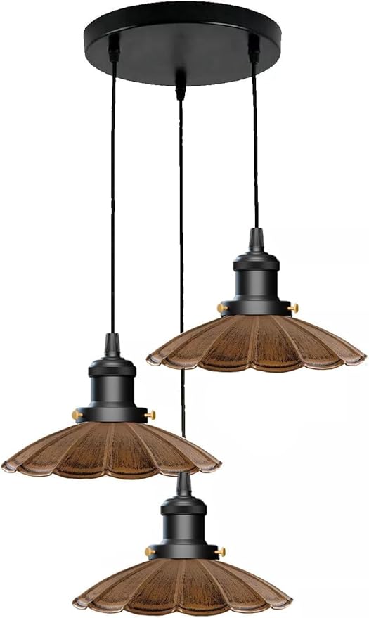 3-Lights Industrial Pendant Light with E26 Base Metal Umbrella Shade Pendant Lighting Adjustable Industrial Retro Style Hanging Light Fixture for Kitchen, Farmhouse (3 Way Brushed Copper)