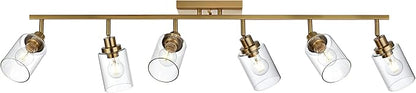 MELUCEE 6 Light Bathroom Vanity Light Fixtures Multi-Directional Rotating Track Lighting Kit Brass, 45.3 Inch Ceiling Spotlight Fixture for Kitchen Foyer Bath, Clear Glass Shade