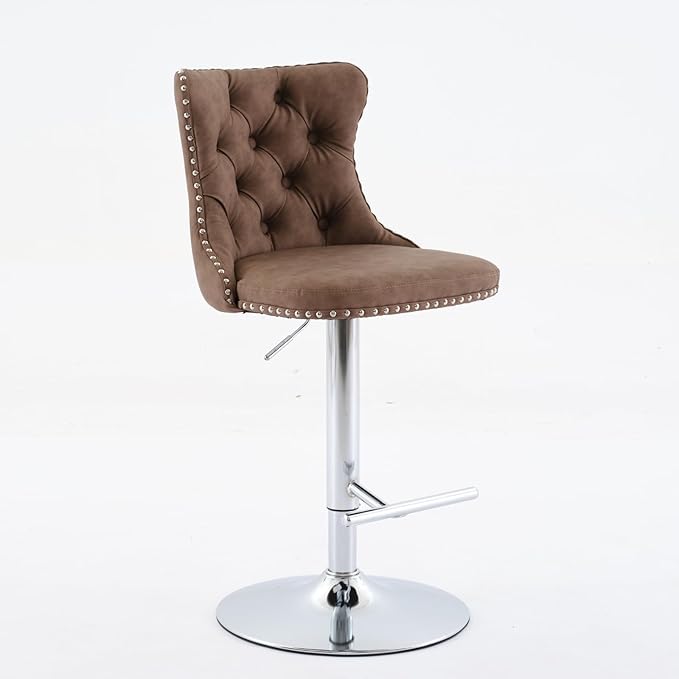 Swivel PU Leather Adjusatble Seat Height from 25 33 Inch, Chrome Base Bar Stools with Backs Comfortable Tufted for Home Pub and Kitchen Island, Beige,Set of 2,1512BR